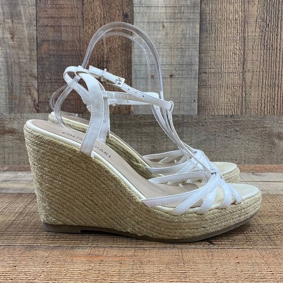 Colin Stuart White Strappy Espadrille Wedge Sandals Womens 8.5 Slingback - Picture 1 of 12